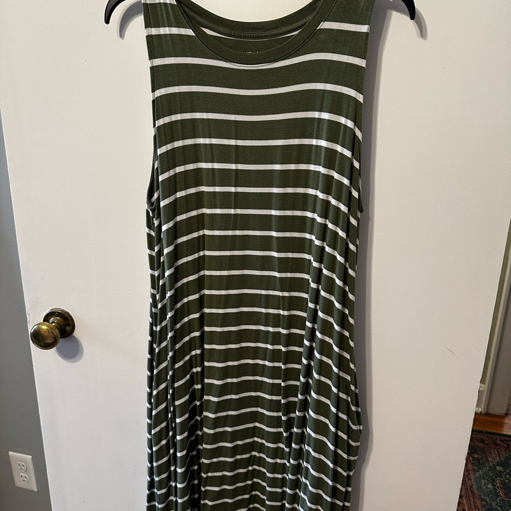 Striped Green and White Sleeveless Dress